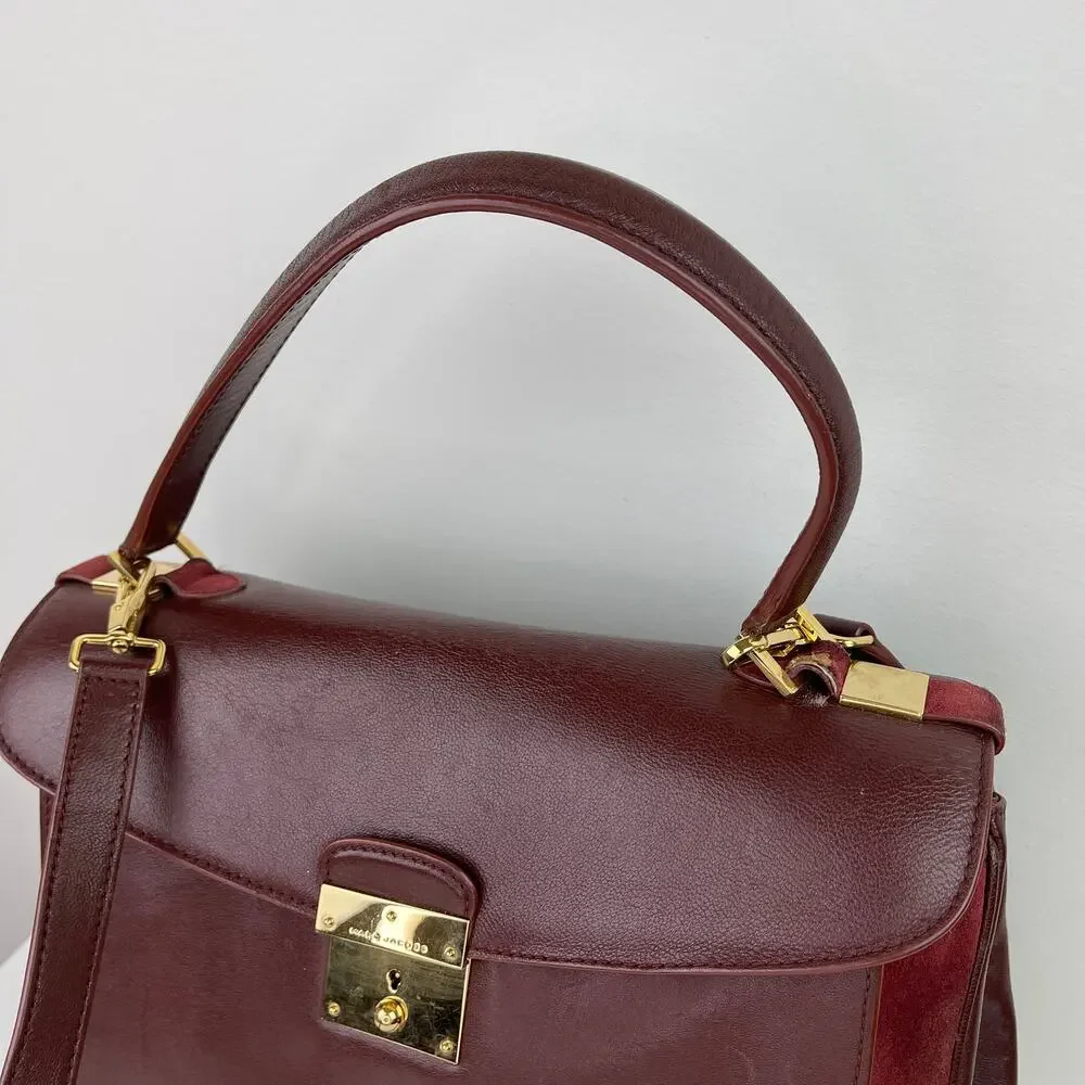 Marc Jacobs Bordo Handbag Leather Italy Satchel Suede Brown Burgundy ITALY